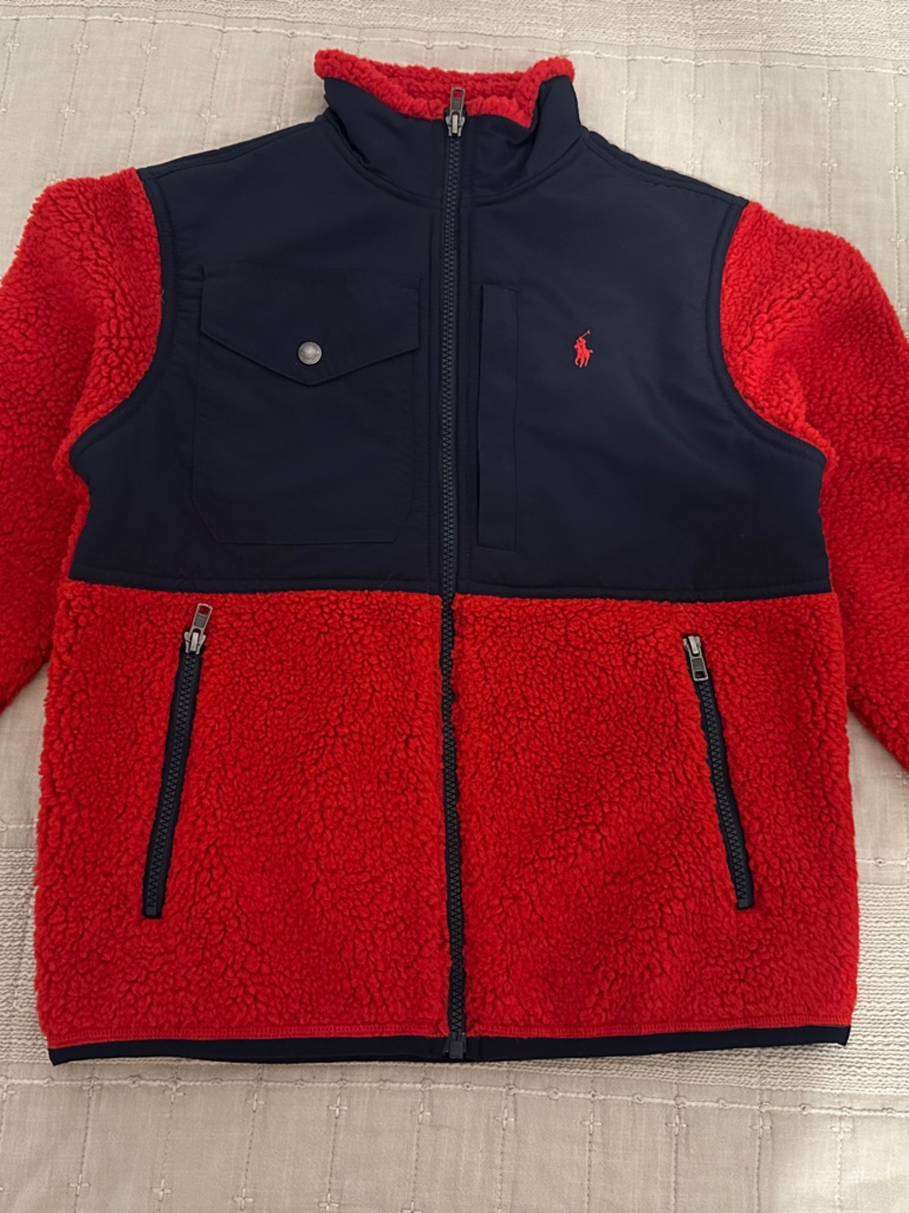 Polo by Ralph Lauren Red Sherpa Jacket with Navy Panels